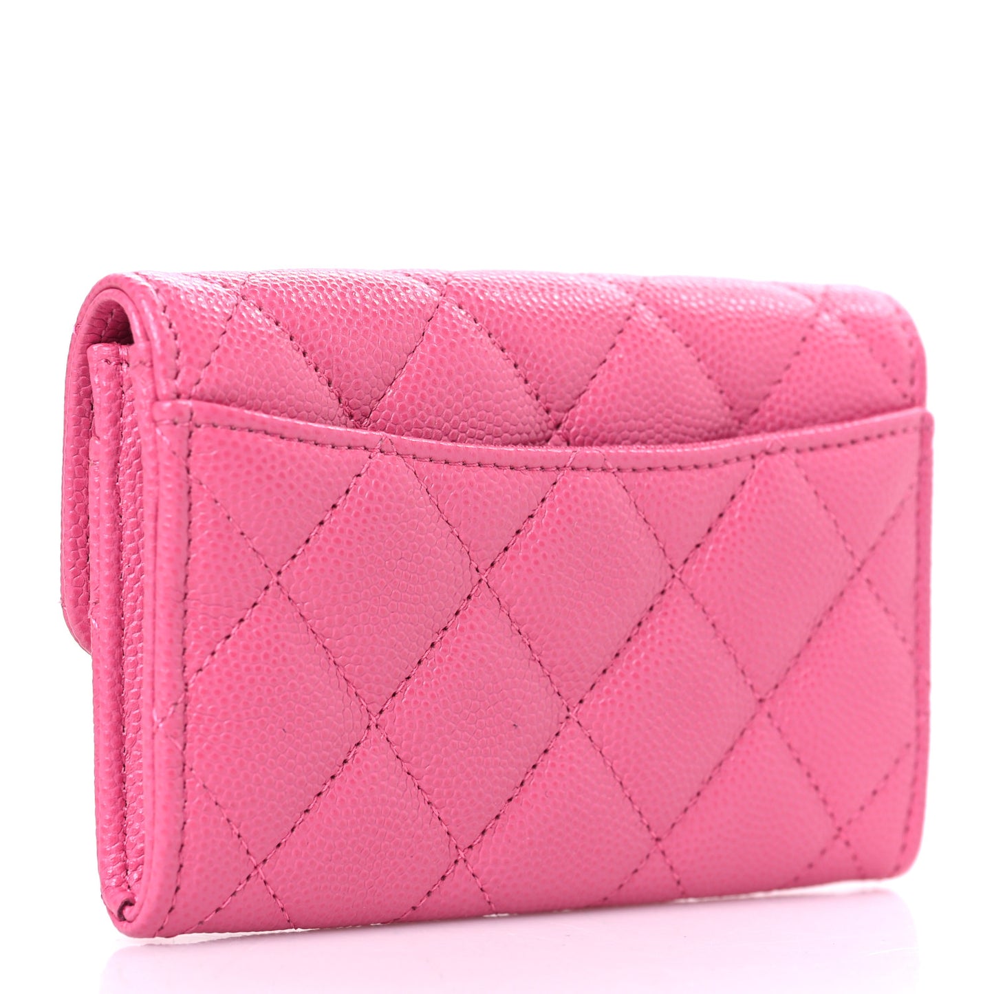 Caviar Quilted Flap Card Holder Wallet Pink