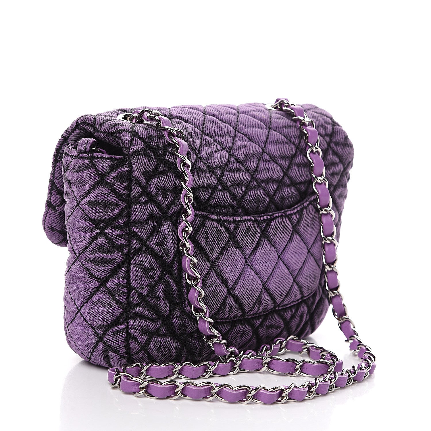 Chanel Washed Denim Quilted Small Denimpression Flap Violet Purple Black 2 of 9