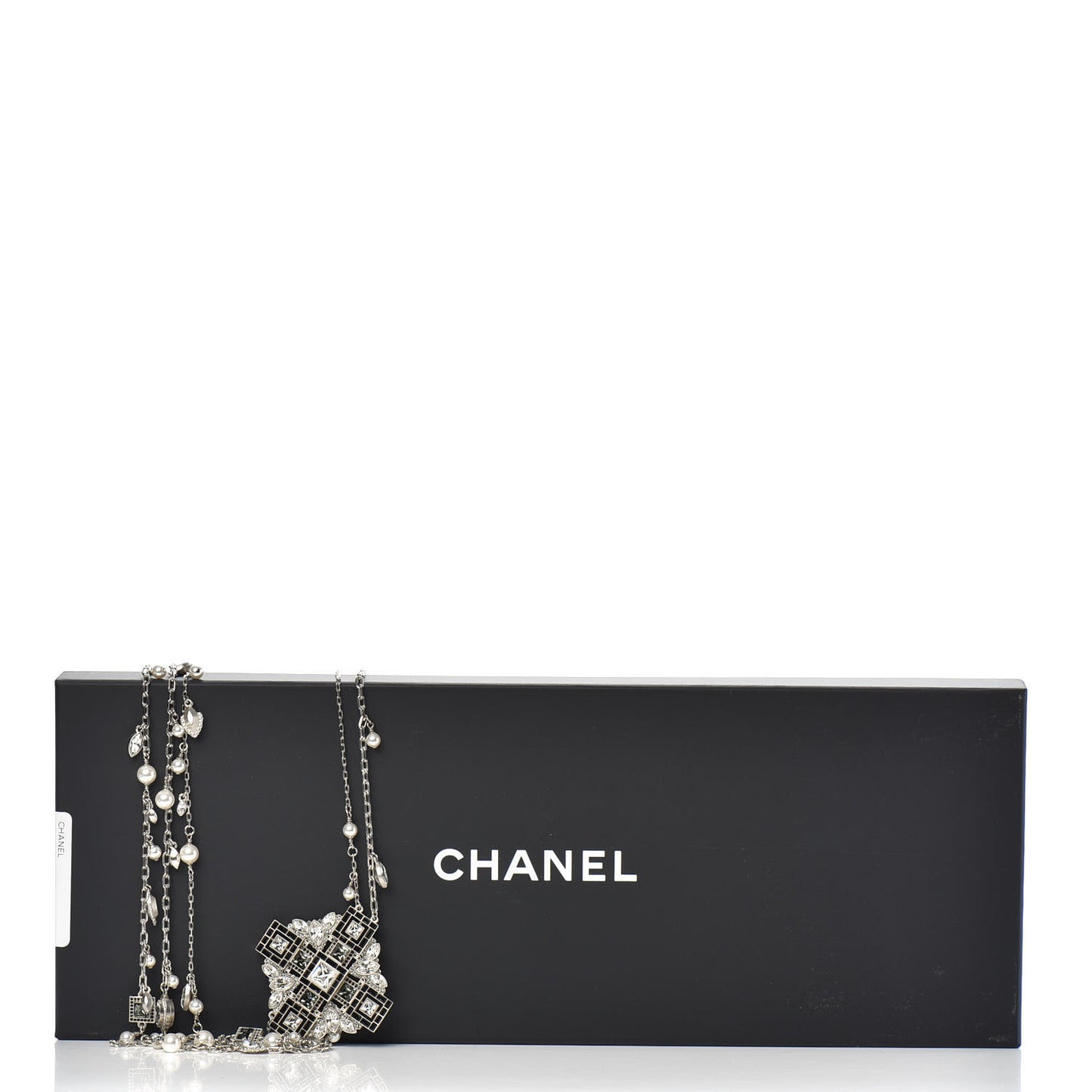 Pearl Baguette Crystal CC Maltese Cross Necklace Silver Black