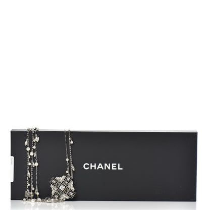 Chanel Pearl Baguette Crystal CC Maltese Cross Necklace Silver Black 6 of 6