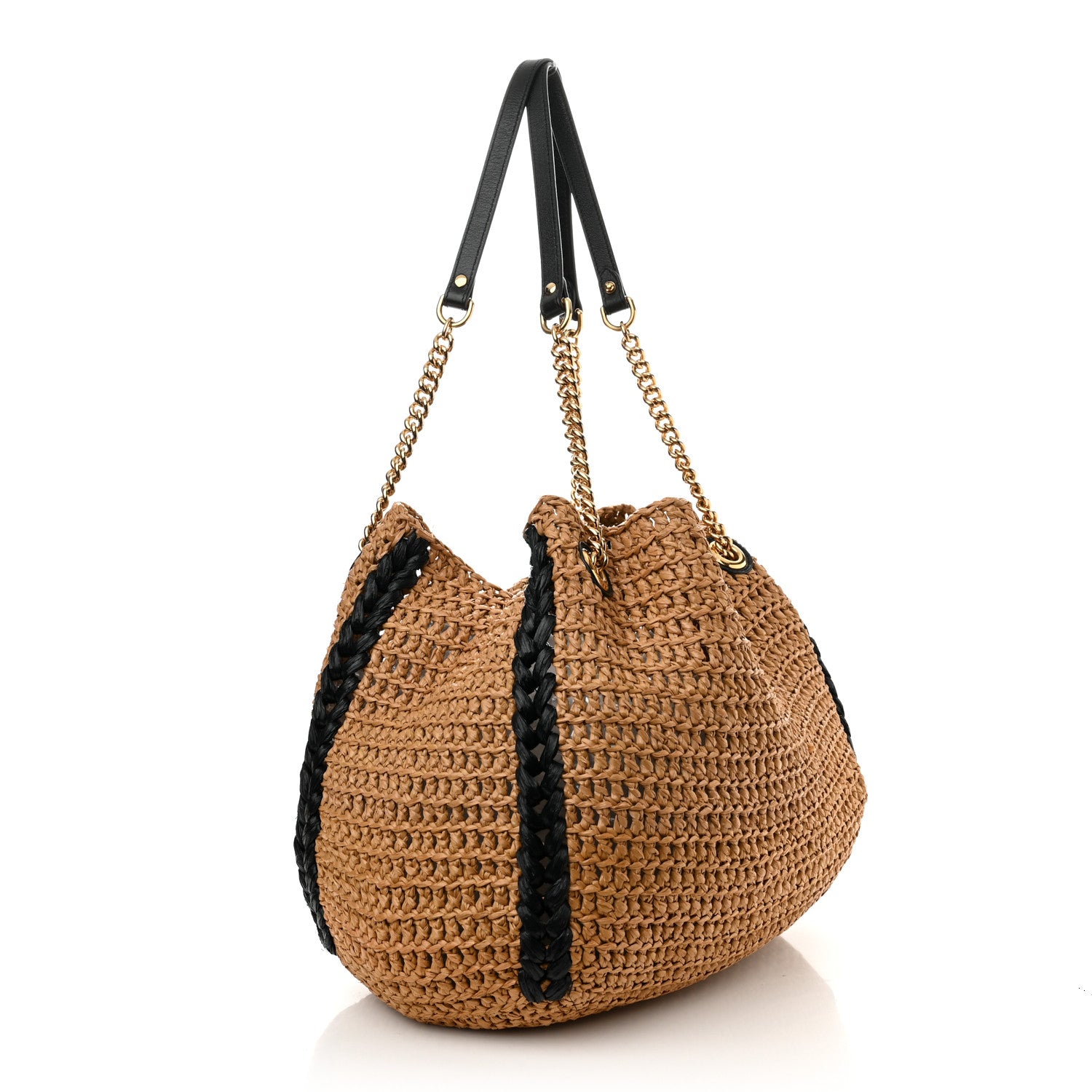 Gucci Raffia Effect Large GG Marmont Shoulder Tote Bag Natural Black 3 of 10