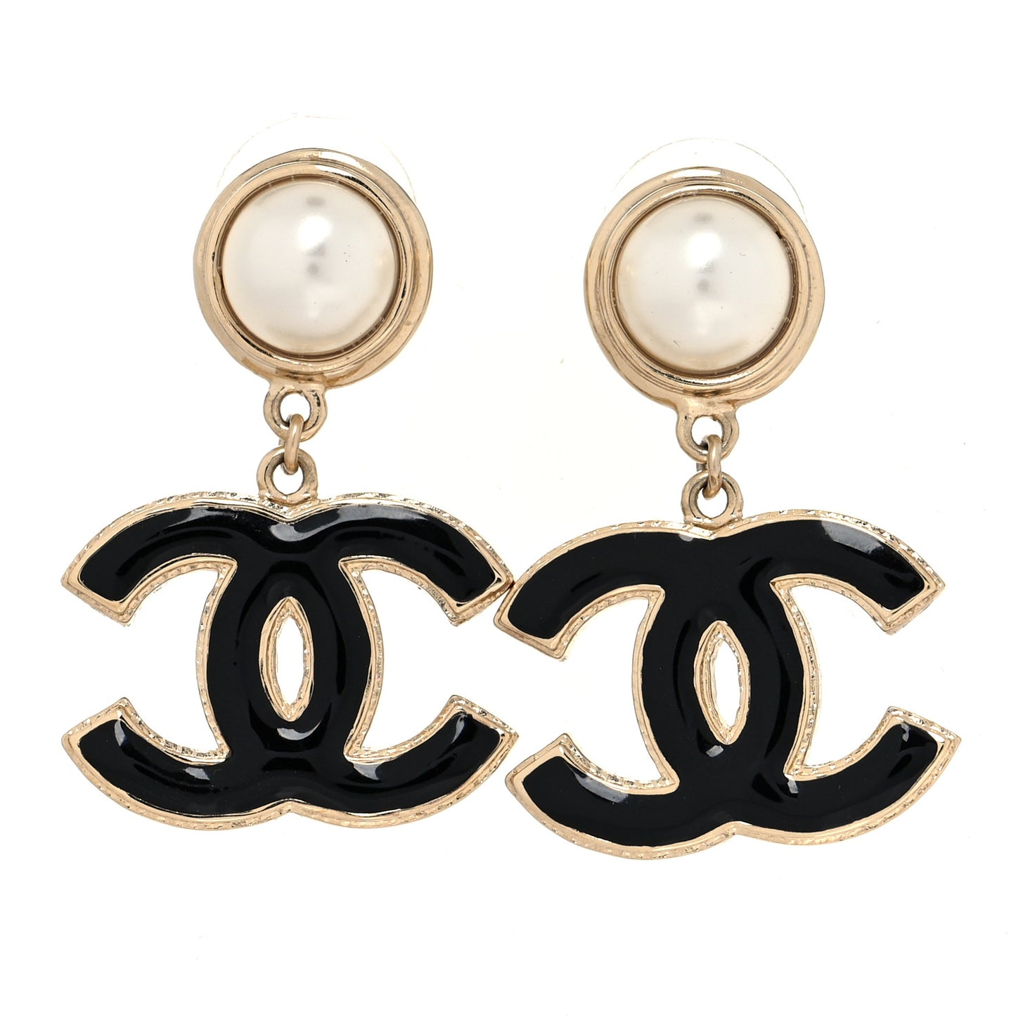 Pearl Enamel CC Drop Earrings Black