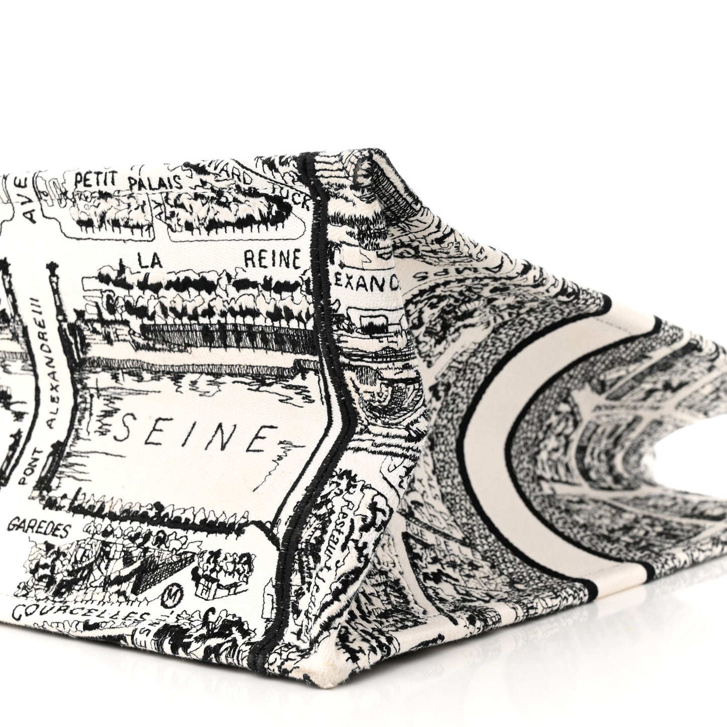 Canvas Embroidered Large Plan De Paris Book Tote White Black