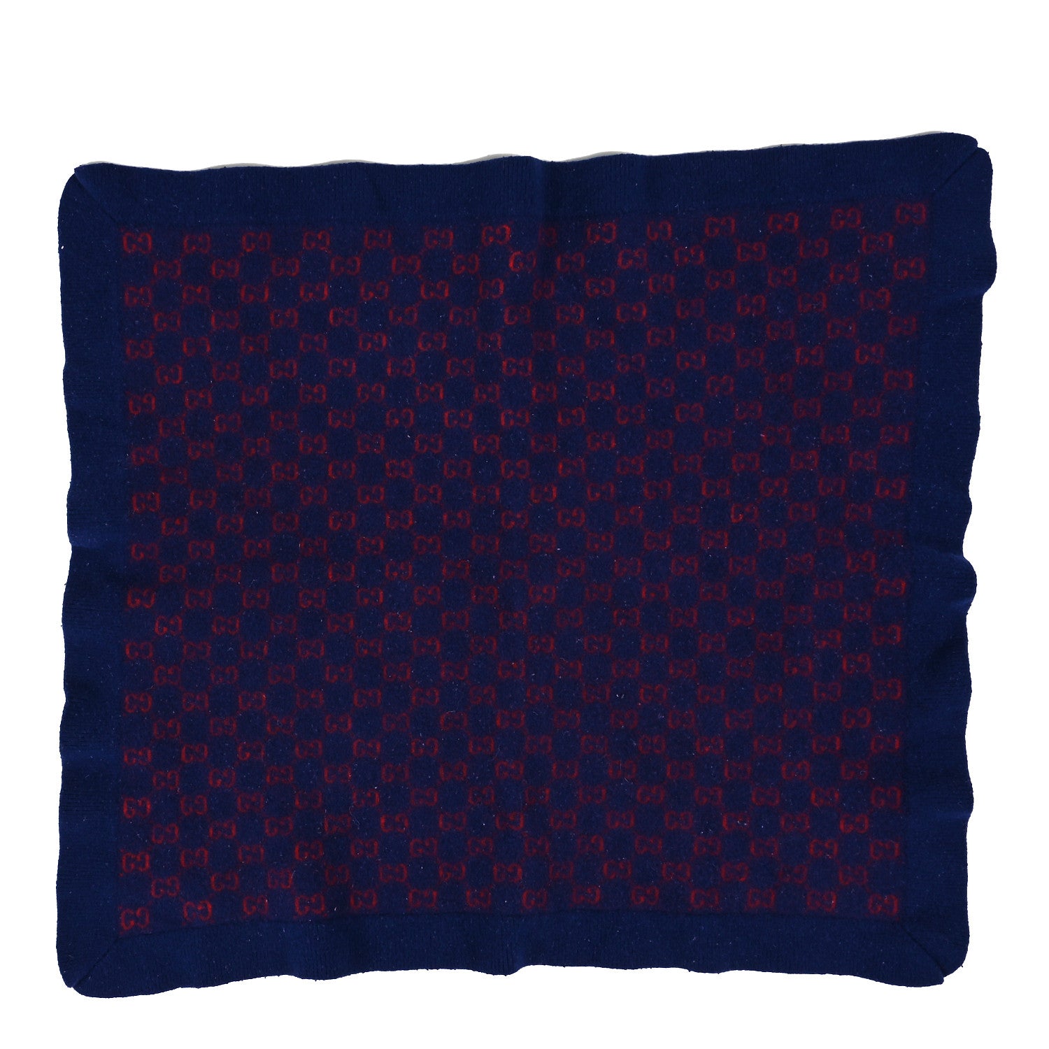 Gucci Wool GG Monogram Square Scarf Navy Red 1 of 3