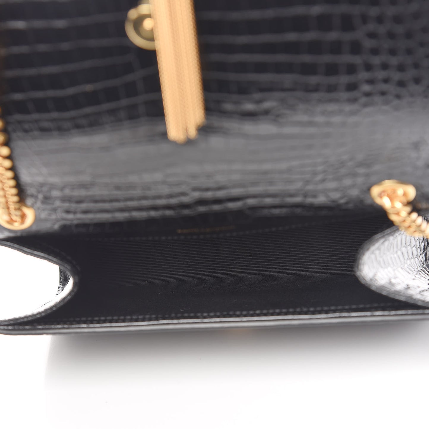 Calfskin Crocodile Embossed Small Classic Monogram Kate Tassel Satchel Black