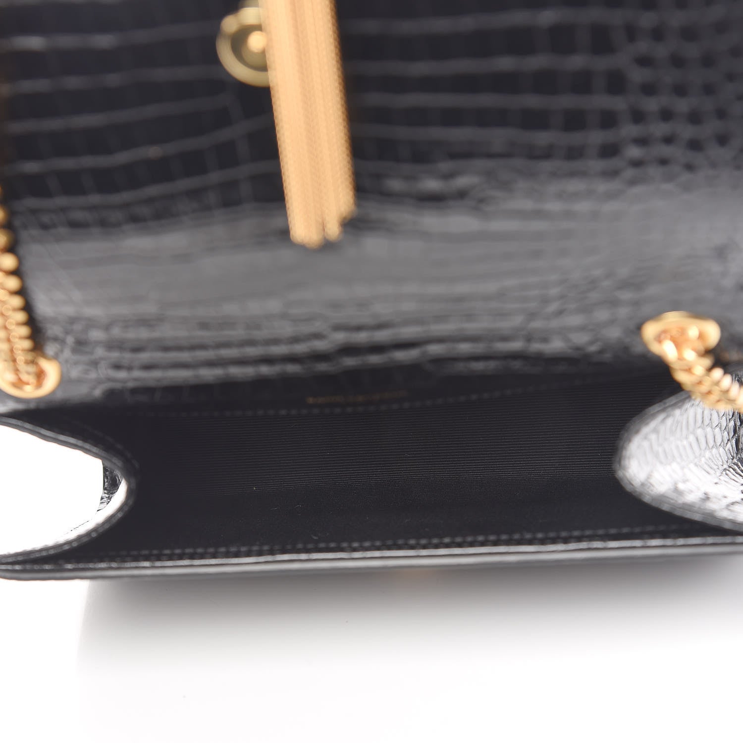 Saint Laurent Calfskin Crocodile Embossed Small Classic Monogram Kate Tassel Satchel Black 5 of 10