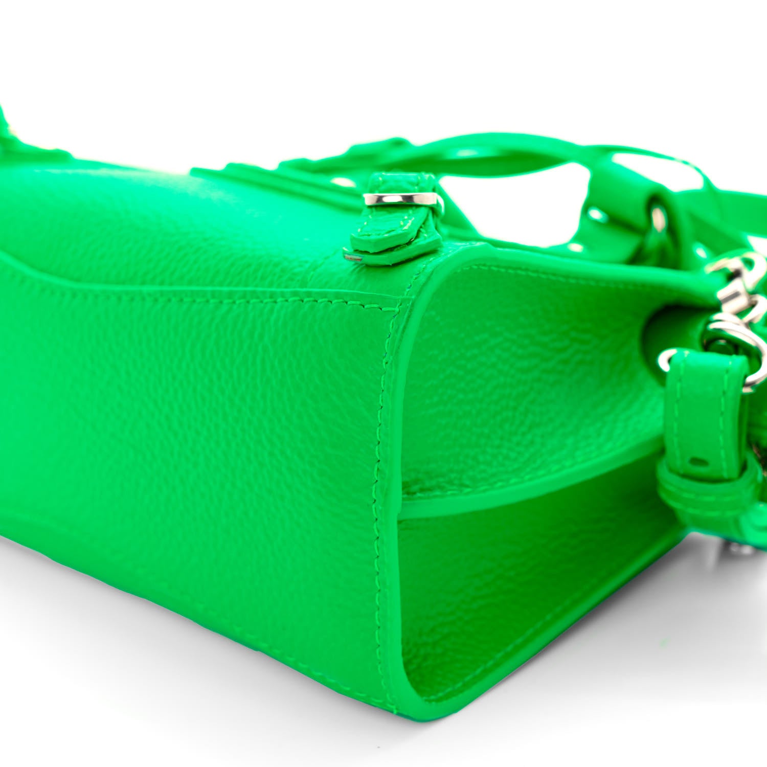 Balenciaga Grained Calfskin Neo Classic Silver Hardware Nano City Crossbody Fluo Green 8 of 9