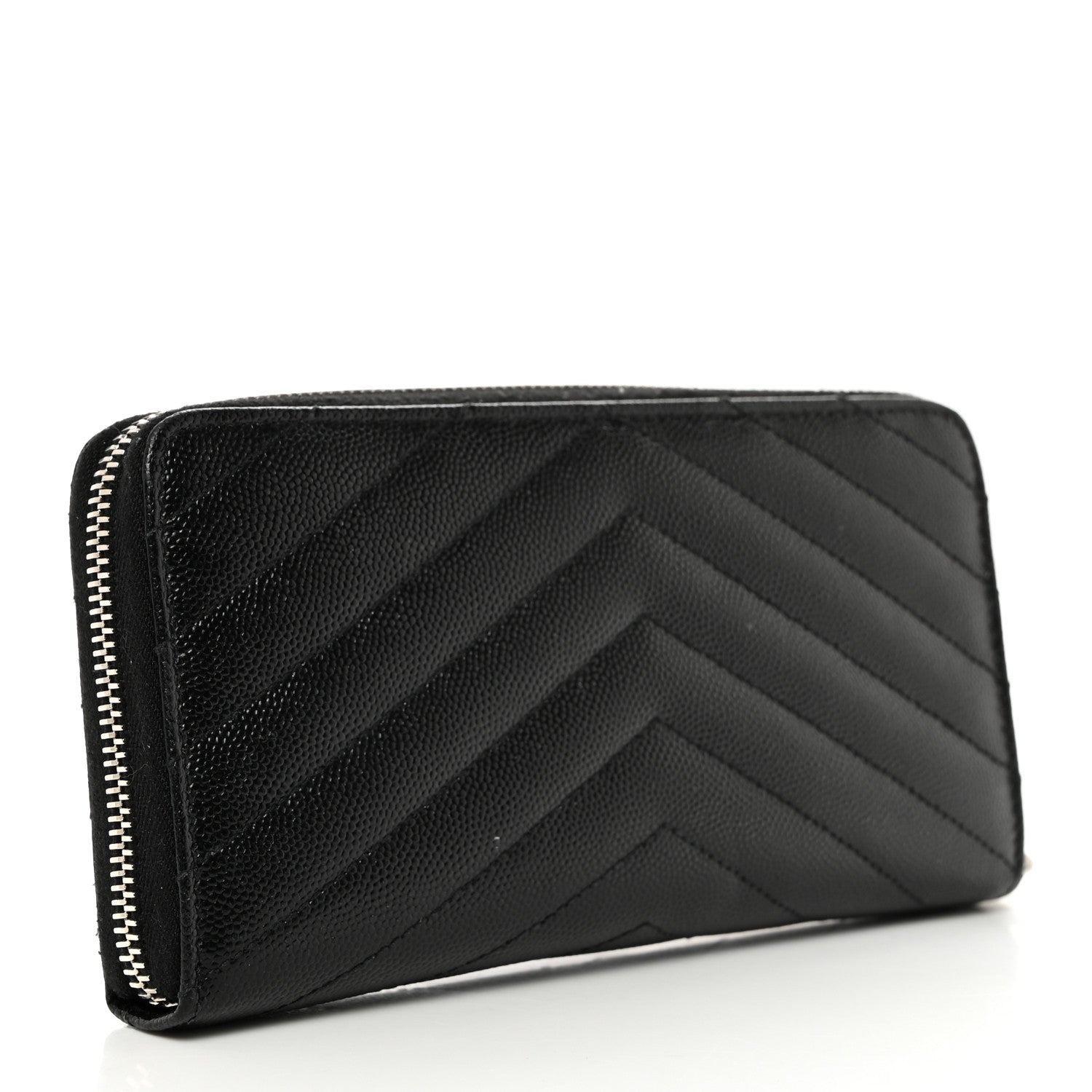 Saint Laurent Grain De Poudre Matelasse Chevron Monogram Zip Around Wallet Black 3 of 8