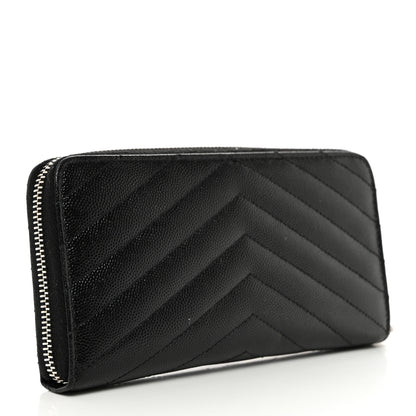 Saint Laurent Grain De Poudre Matelasse Chevron Monogram Zip Around Wallet Black 3 of 8