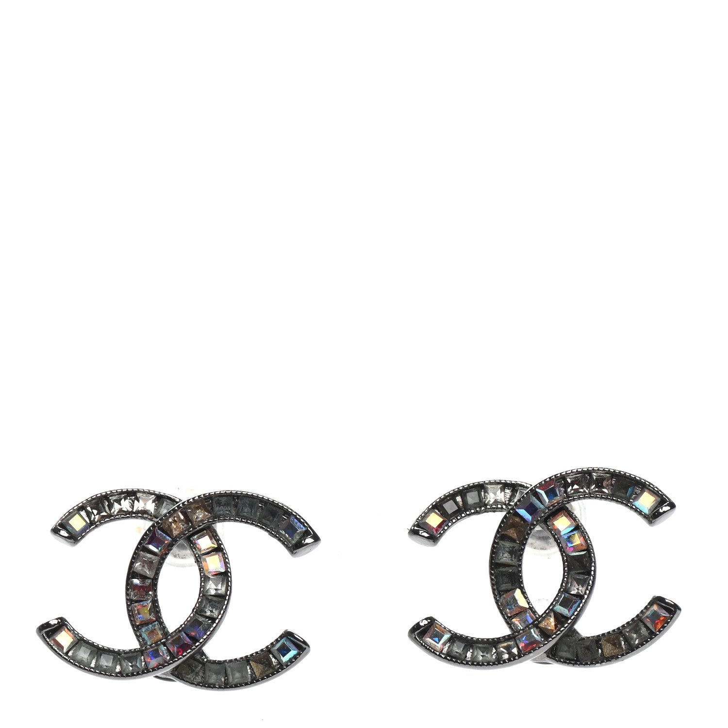 Chanel Crystal Baguette CC Earrings Ruthenium 1 of 4