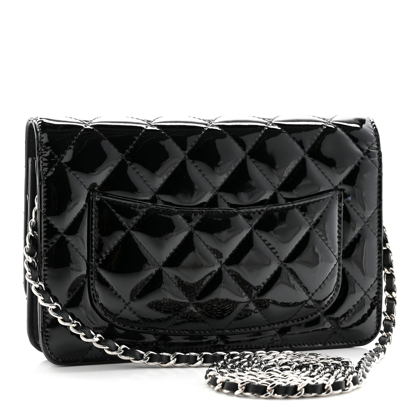 Patent Quilted Wallet On Chain WOC Black