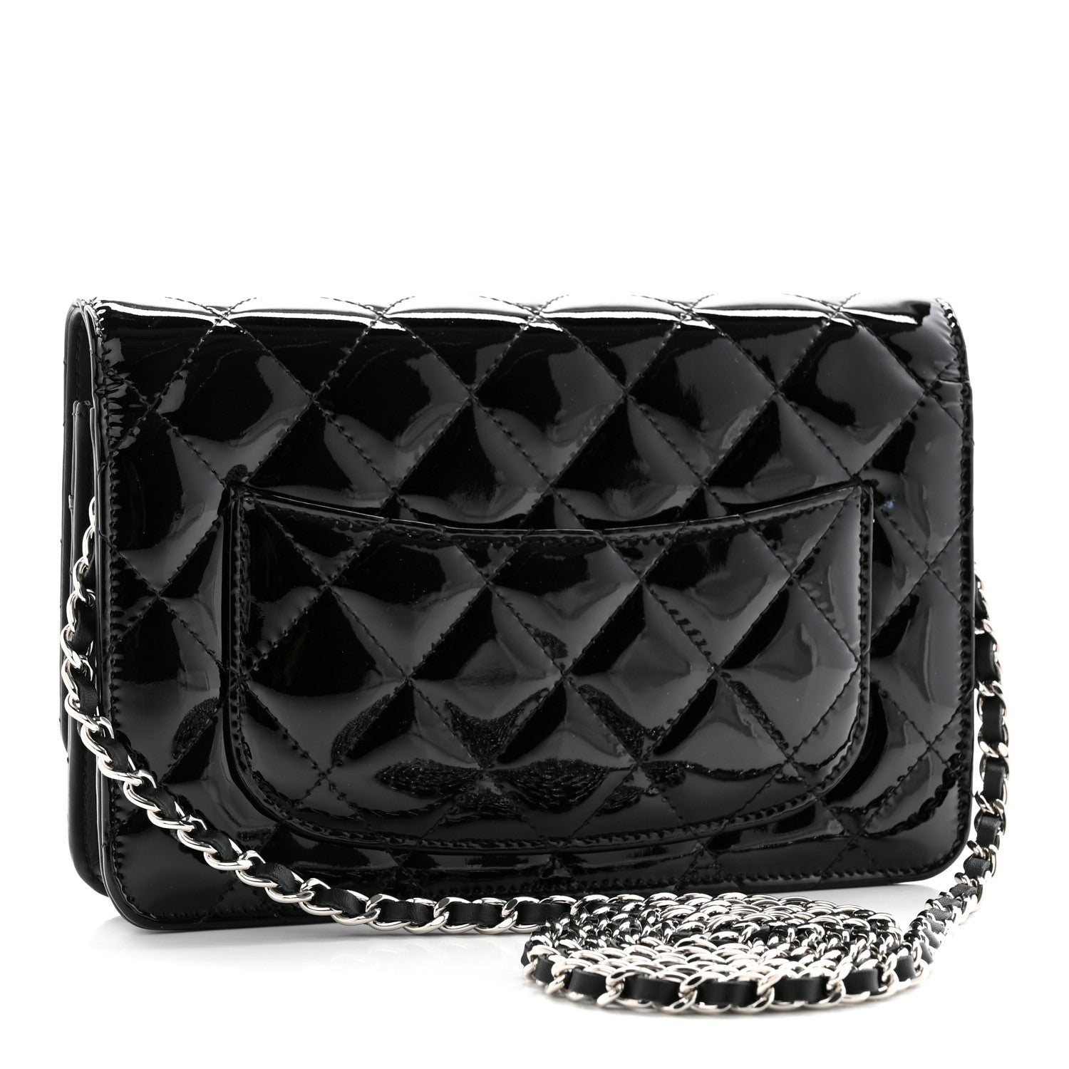 Chanel Patent Quilted Wallet On Chain WOC Black 3 of 11