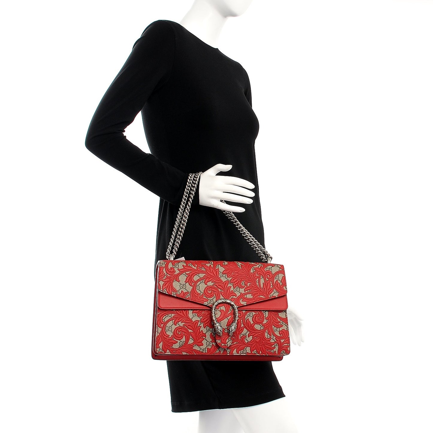 GG Supreme Monogram Arabesque Medium Dionysus Shoulder Bag Hibiscus Red