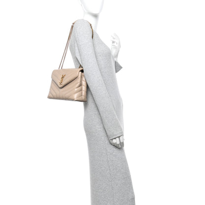Saint Laurent Calfskin Y Quilted Monogram Small Loulou Chain Satchel Dark Beige 2 of 11