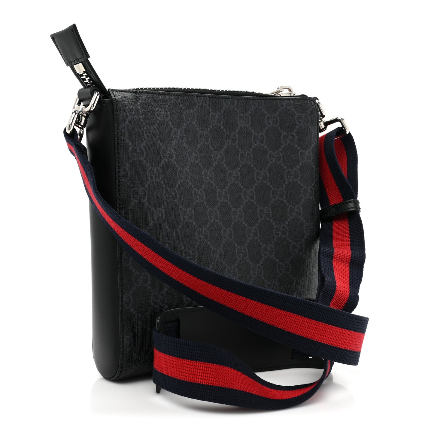 GG Supreme Monogram Web Small Flat Messenger Bag Black Grey