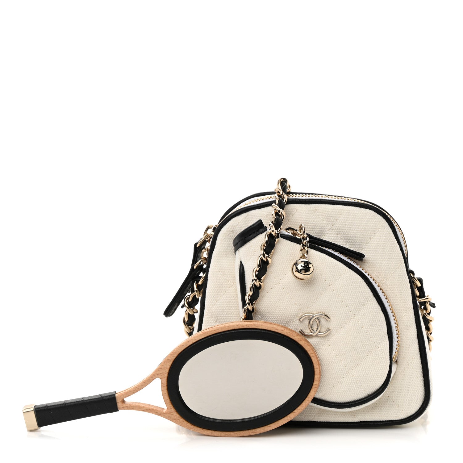 Chanel Canvas Calfskin Tennis Racket Mini Bag White Black 1 of 12