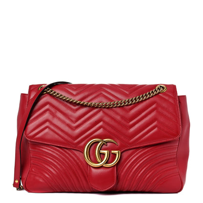 Gucci Calfskin Matelasse Large GG Marmont Shoulder Bag Hibiscus Red 1 of 17