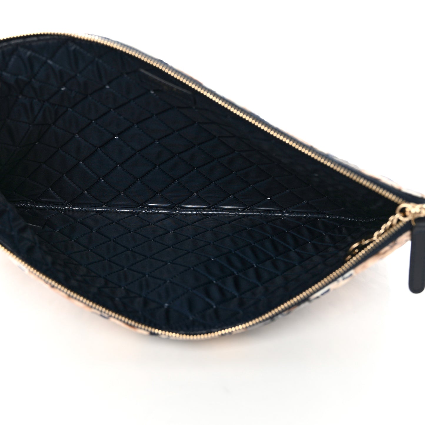 Nylon Quilted Medium Cat Emoticon Cosmetic Case Navy
