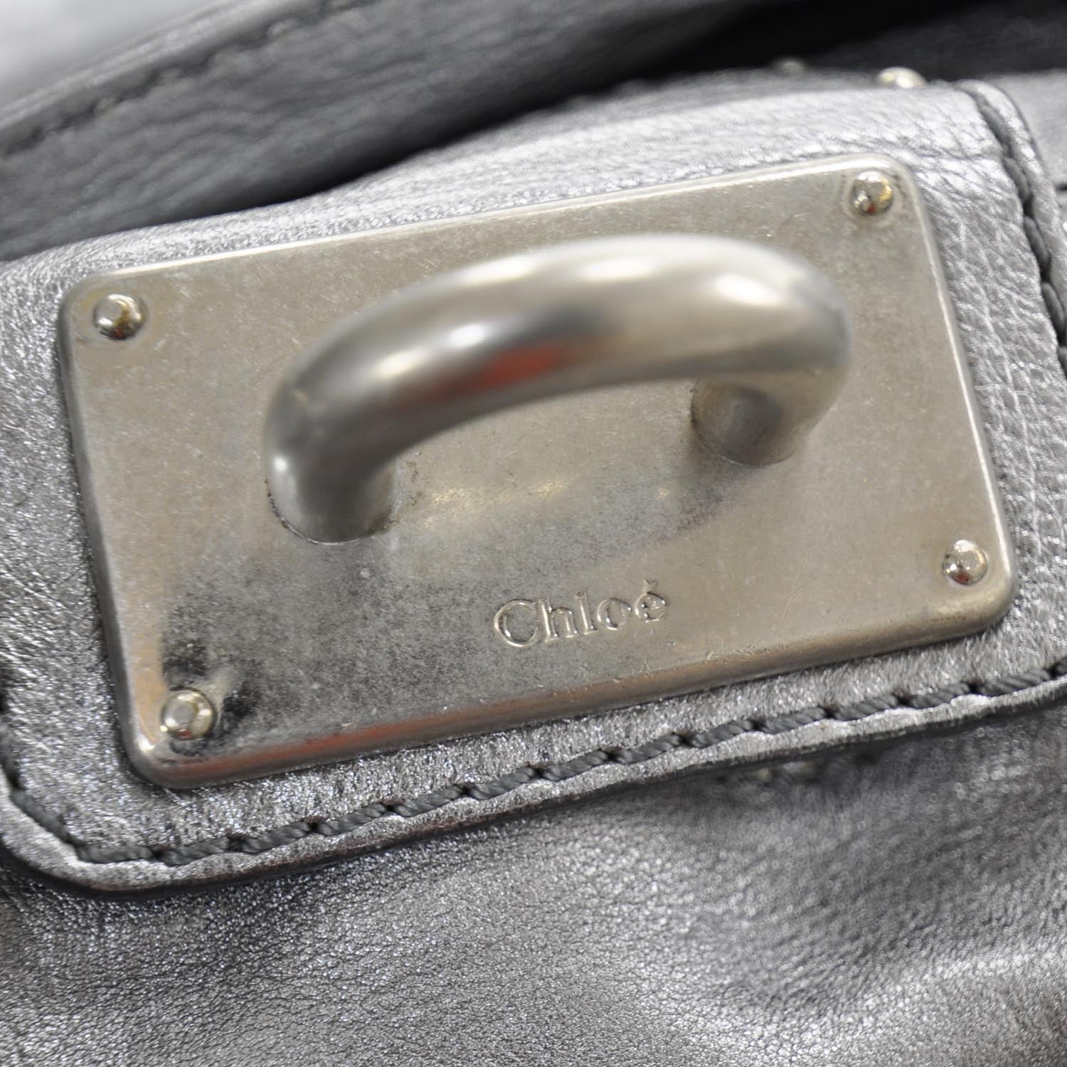 Chloe Leather Crystal Paddington Satchel Metallic Silver 7 of 12