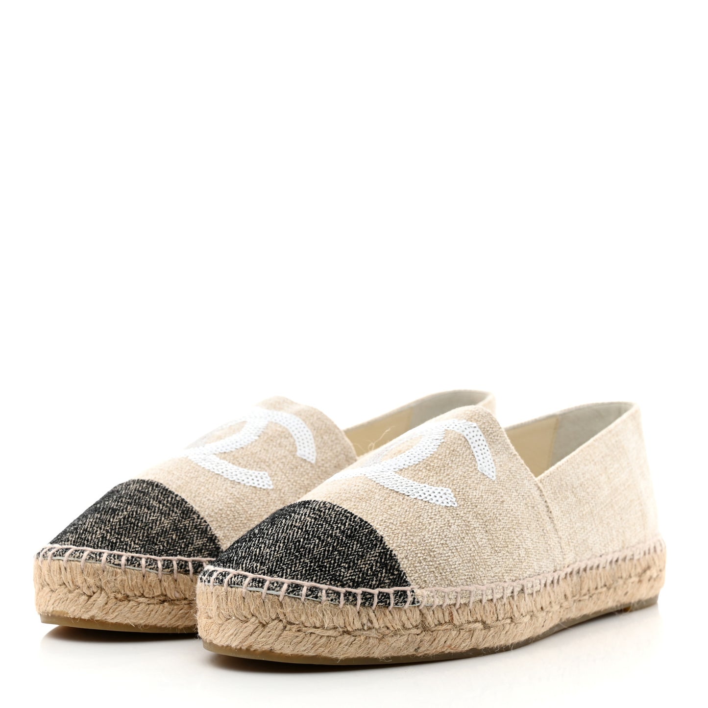 Toile Sequin CC Espadrilles 42 Beige Black
