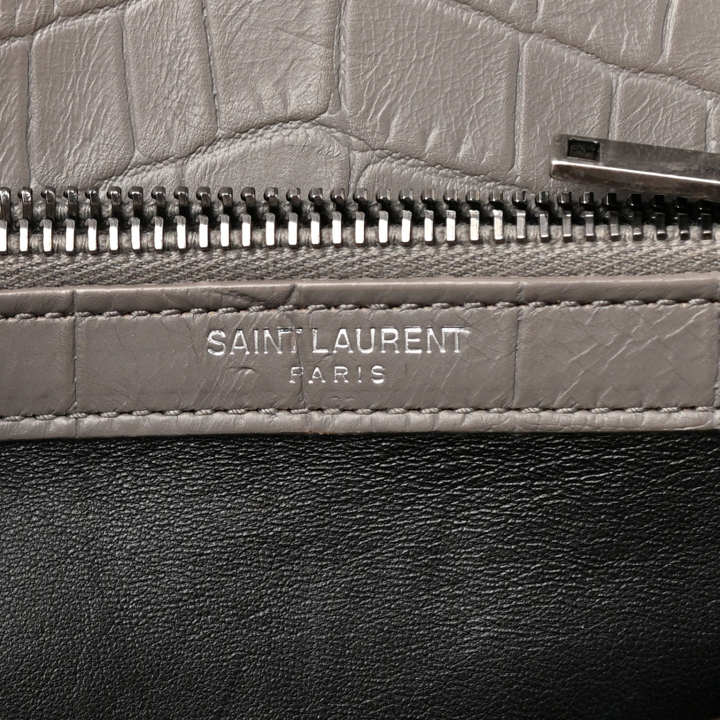 Calfskin Crocodile Embossed Medium College Monogram Satchel Gray
