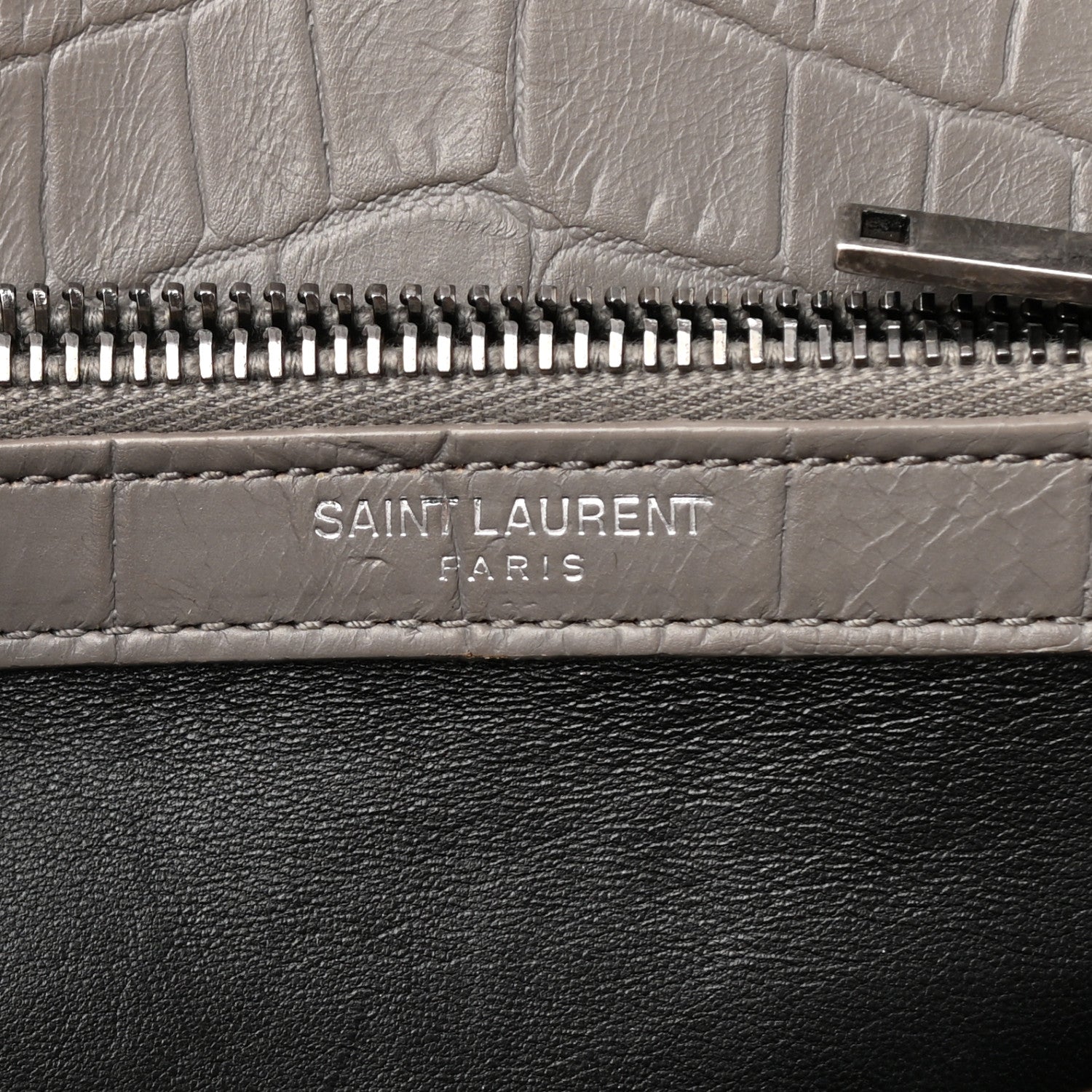 Saint Laurent Calfskin Crocodile Embossed Medium College Monogram Satchel Gray 6 of 13