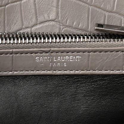 Saint Laurent Calfskin Crocodile Embossed Medium College Monogram Satchel Gray 6 of 13