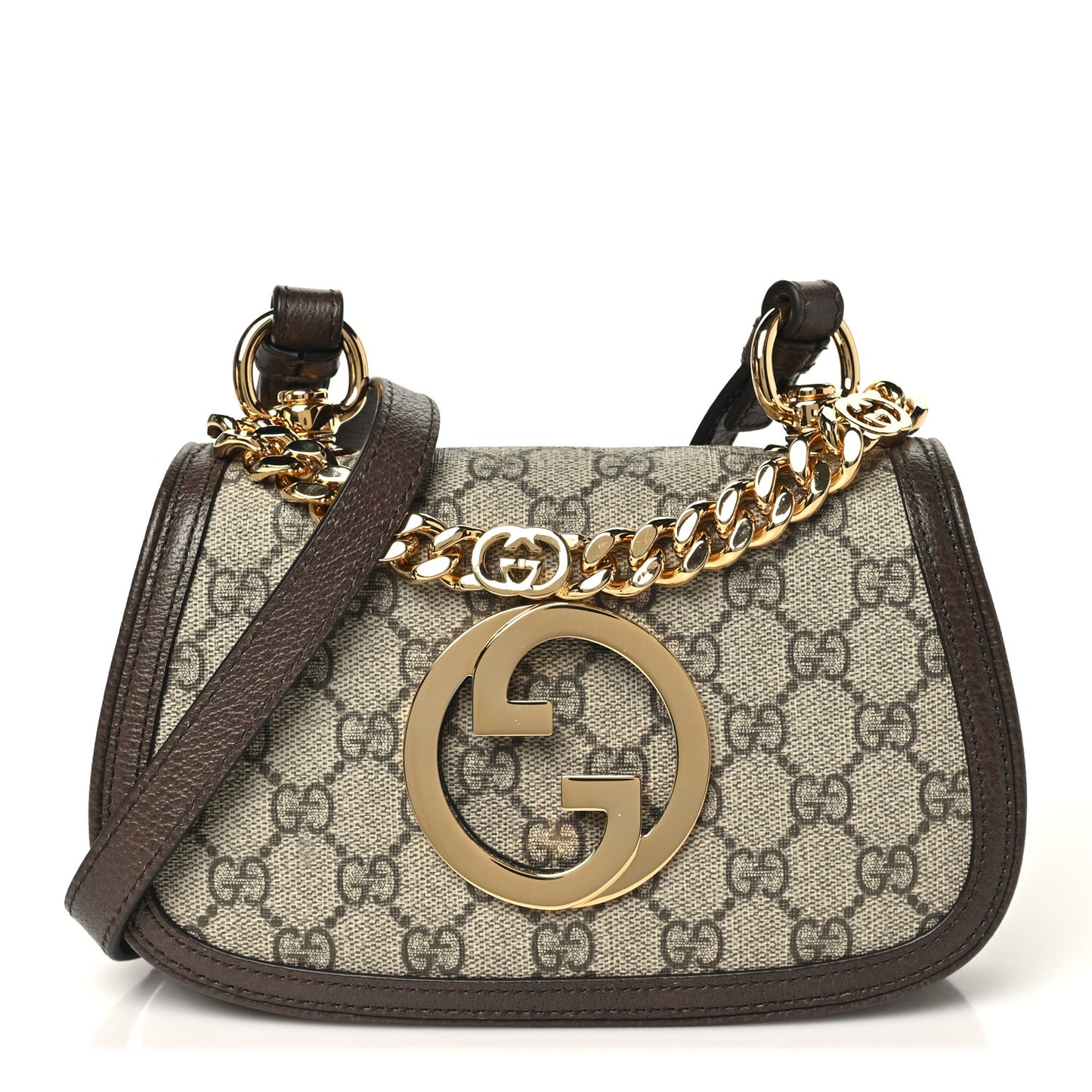 GG Supreme Monogram Textured Dollar Calfskin Mini Blondie Chain Shoulder Flap Bag Beige Ebony New Acero