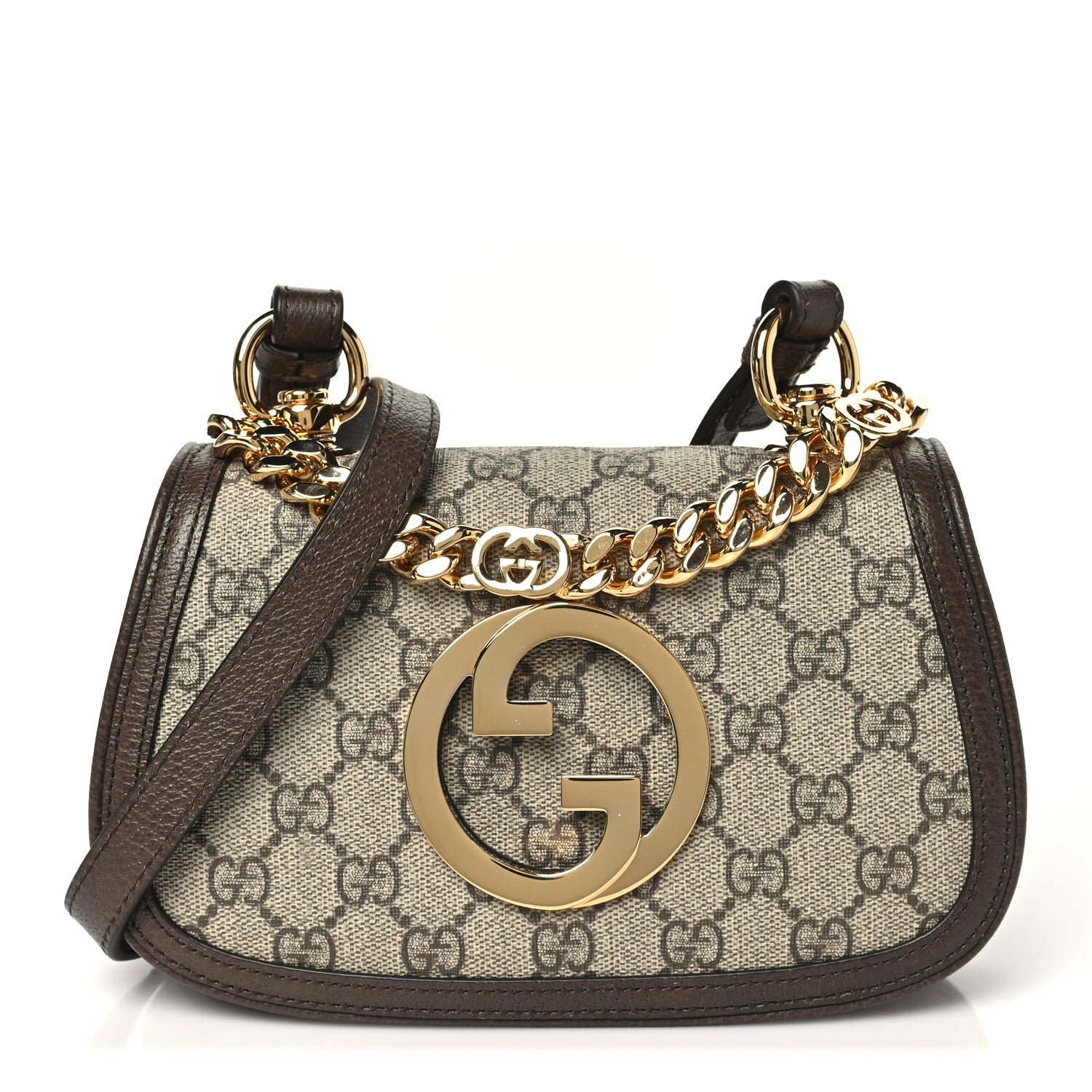 Gucci GG Supreme Monogram Textured Dollar Calfskin Mini Blondie Chain Shoulder Flap Bag Beige Ebony New Acero 1 of 10