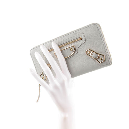 Balenciaga Chevre Metallic Edge Zip Around Wallet Gris Perle 2 of 7