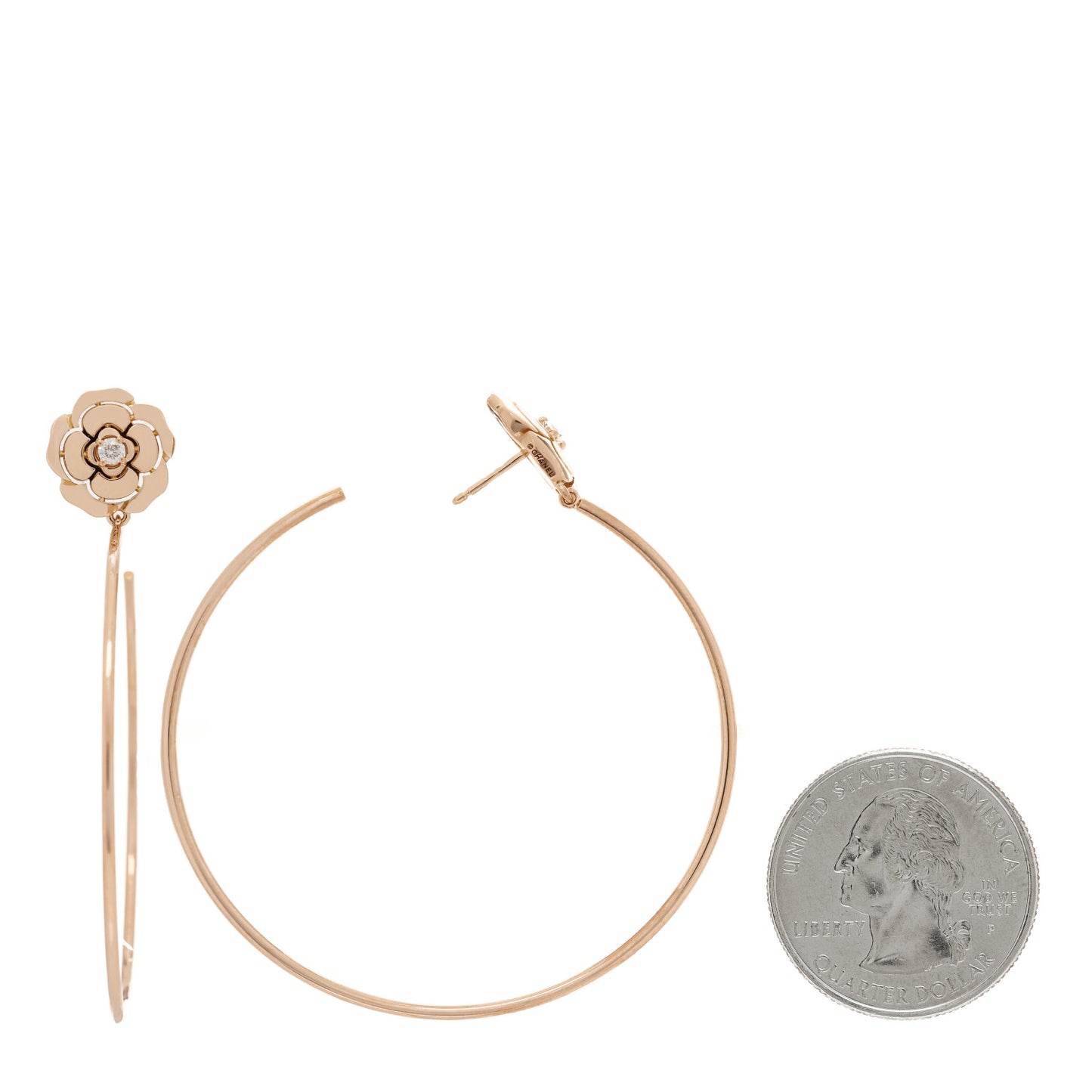 18K Rose Gold Diamond Extrait de Camelia Hoop Earrings