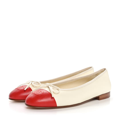 Chanel Lambskin Cap Toe Ballerina Flats 38.5 White Rouge 4 of 11