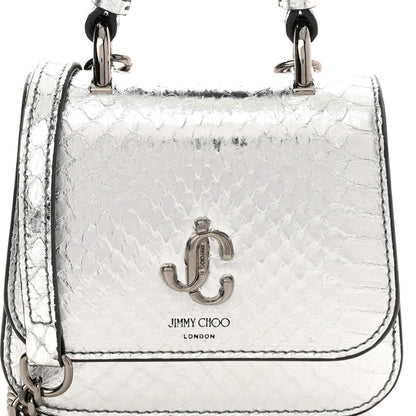 Jimmy Choo Metallic Calfskin Snakeskin Embossed Varenne Top Handle Satchel Silver 8 of 10