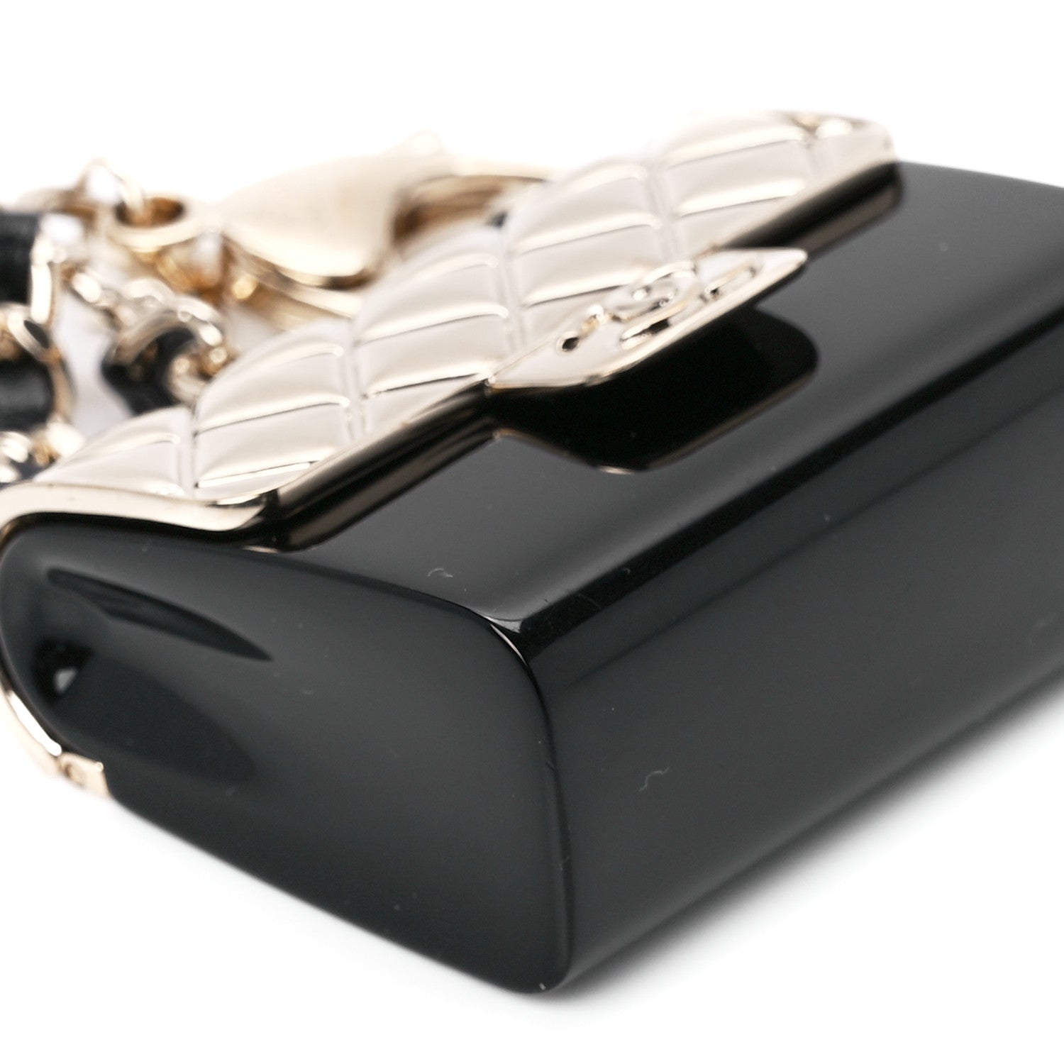 Chanel Metal Resin Lambskin Quilted Minaudiere Keychain Golden Black 10 of 10