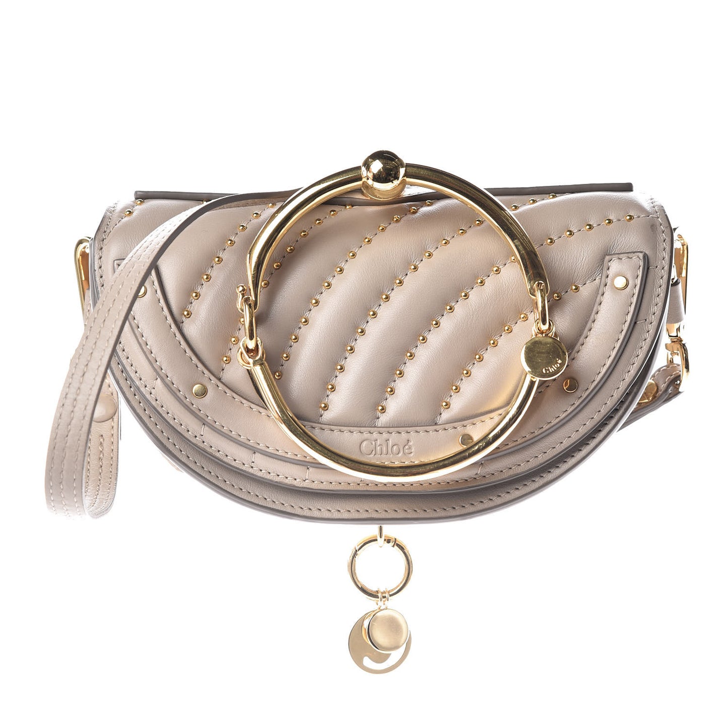 Calfskin Lambskin Quilted Studded Nile Bracelet Minaudiere Bag Small Pastel Grey
