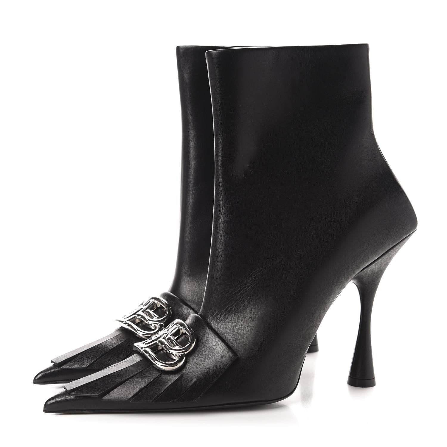 Balenciaga Shiny Kidskin Fringe BB Knife Booties 41 Black 3 of 10