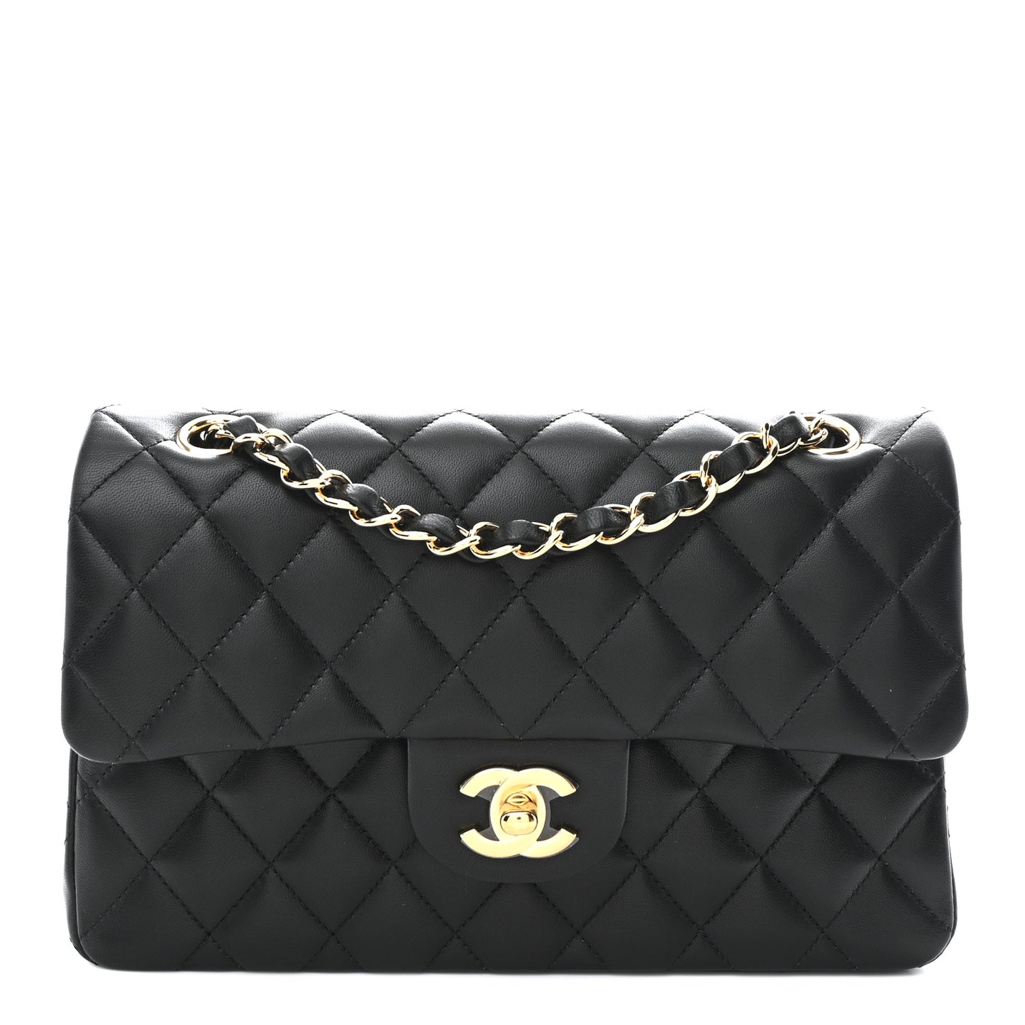 Lambskin Quilted Small Double Flap Black