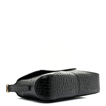 Balenciaga Shiny Super Supple Calfskin Crocodile Embossed Medium XX Flap Bag Black 4 of 12