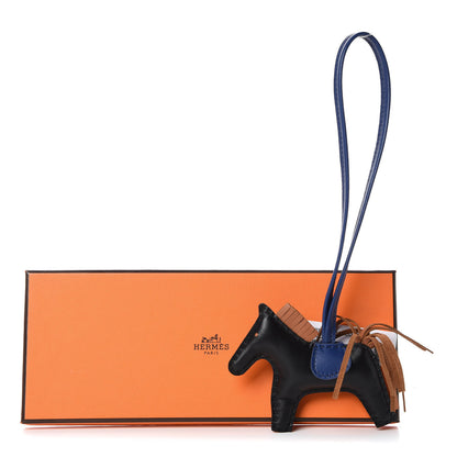 Hermes Milo Lambskin Grigri Rodeo Horse Bag Charm PM Black Bleu Encre Gold 5 of 5