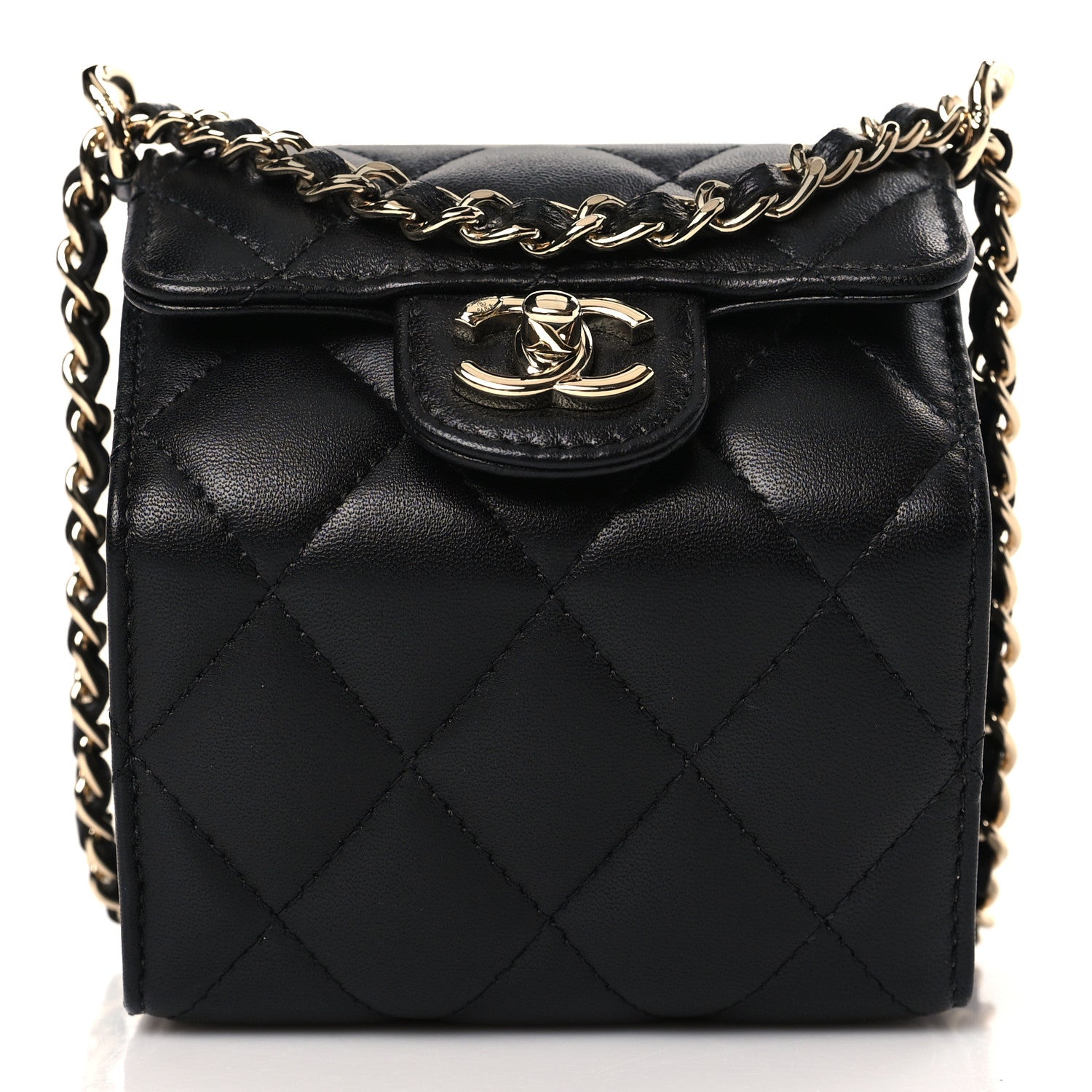 Chanel Lambskin Quilted Foldable Jewelry Box With Chain Black 3 of 11