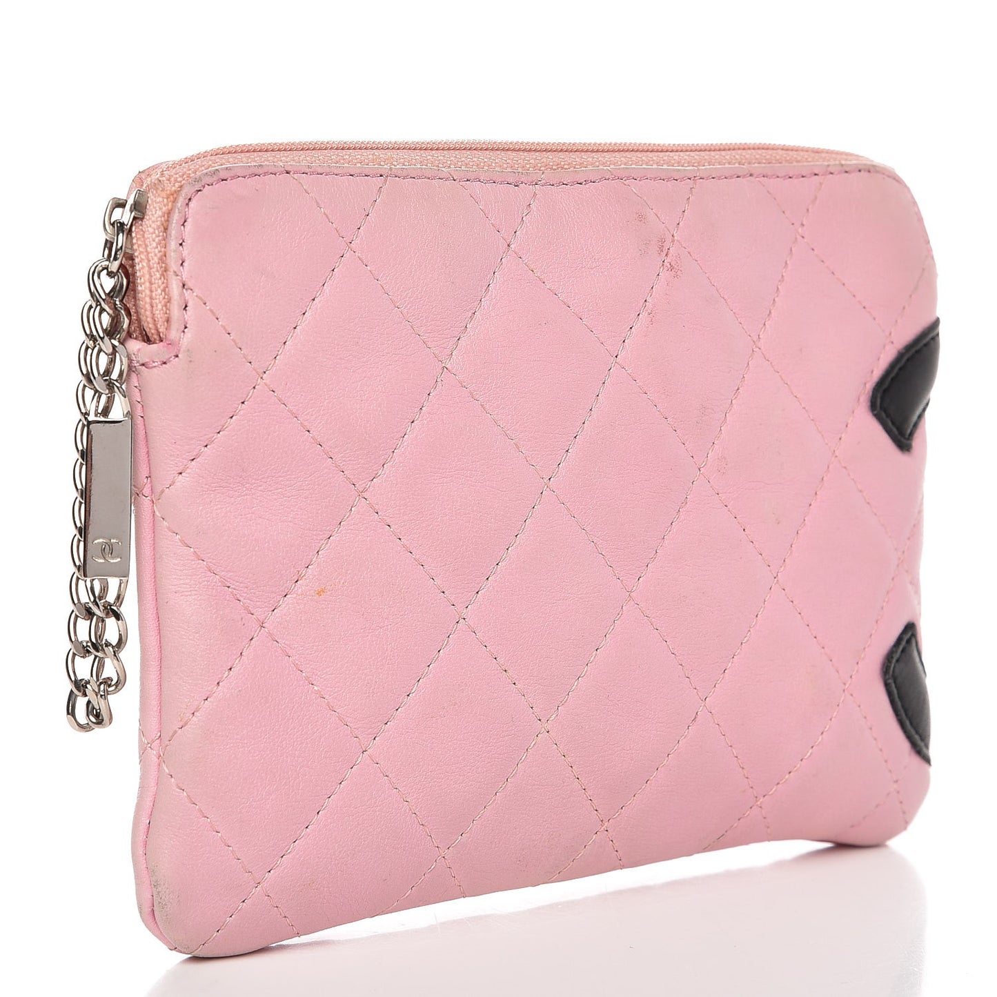 Calfskin Quilted Cambon Cosmetic Pouch Pink Black