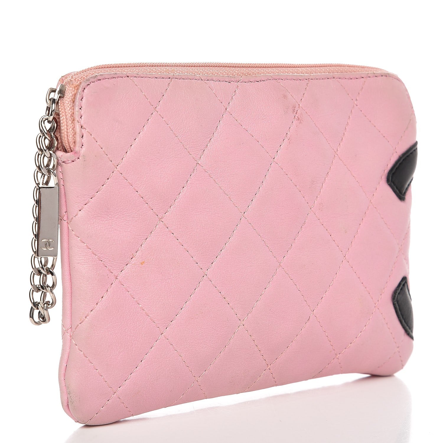 Chanel Calfskin Quilted Cambon Cosmetic Pouch Pink Black 3 of 12