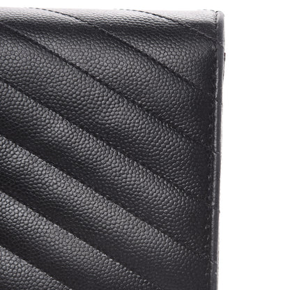 Saint Laurent Grain De Poudre Matelasse Chevron Monogram Flap Wallet Black 10 of 13