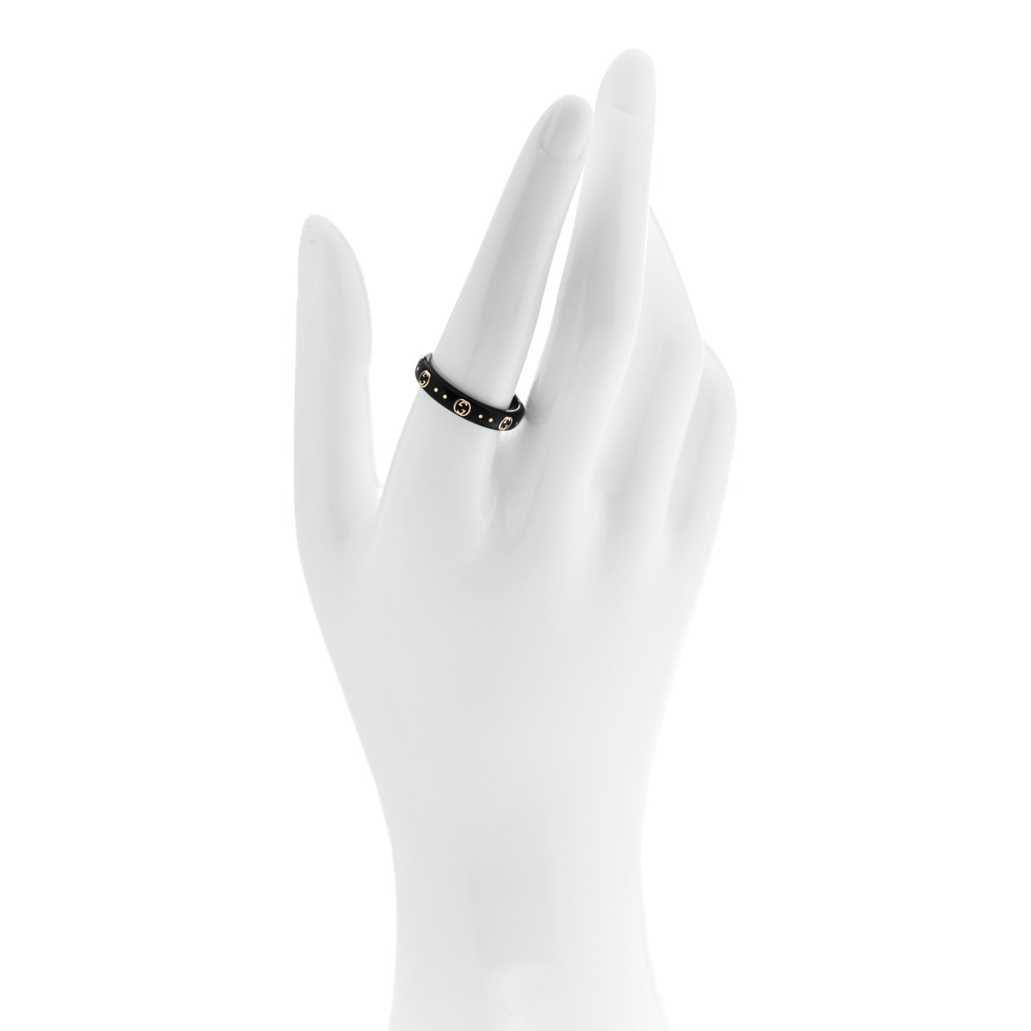 Gucci 18K Yellow Gold Synthetic Corundum Icon Ring 58 8.25 64/10.75 Black 2 of 6