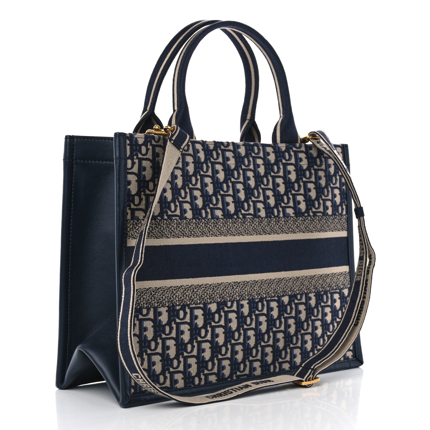 Oblique Calfskin Medium Book Tote With Strap Blue Multicolor