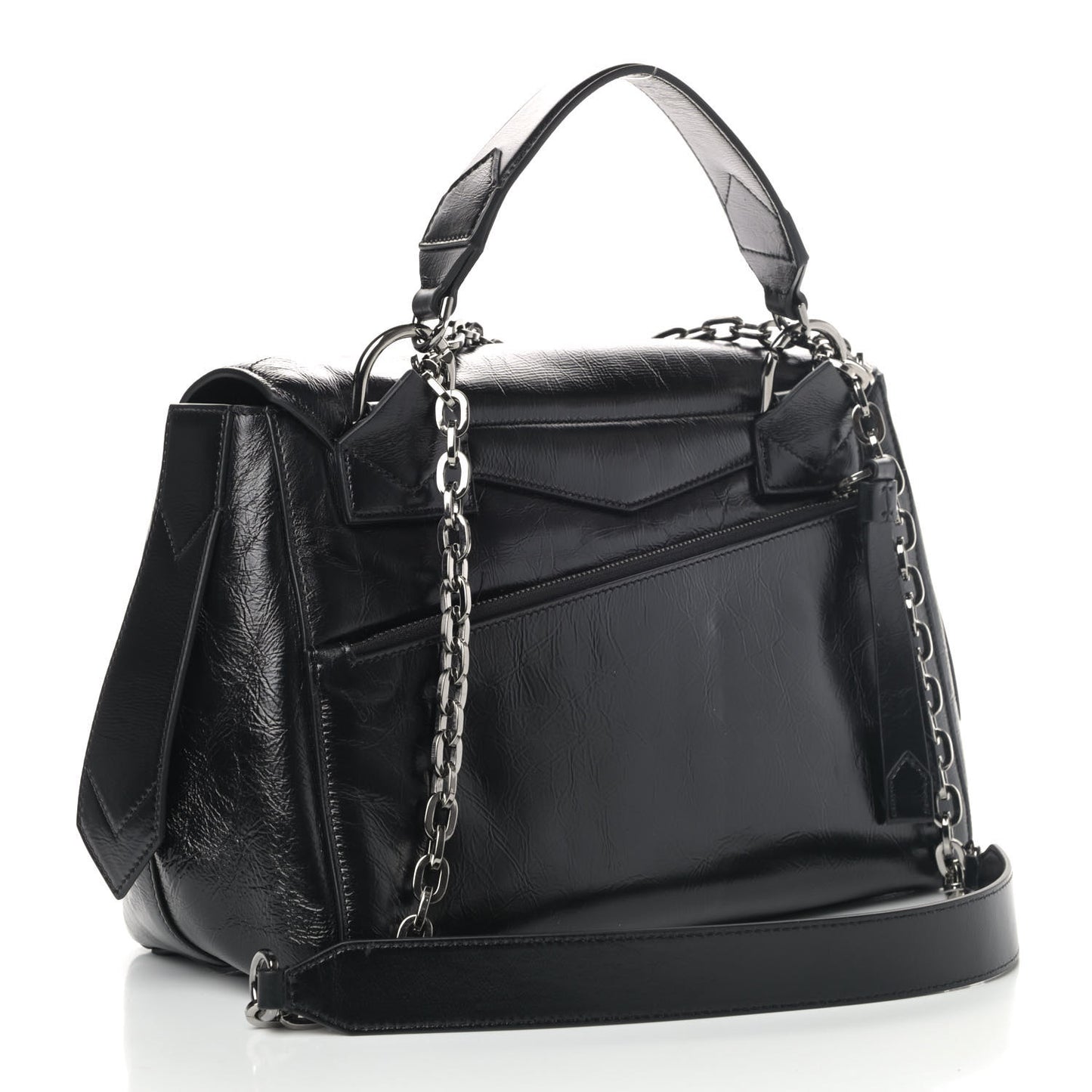Creased Patent Calfskin Medium ID Flap Black