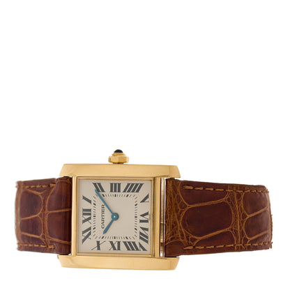 Cartier 18K Yellow Gold Alligator 25mm Tank Francaise Quartz Watch Brown 2 of 4