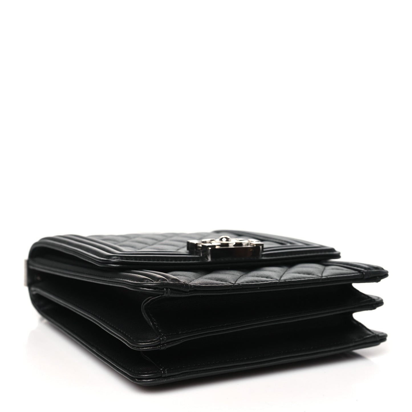 Calfskin Quilted North South Boy Flap Black