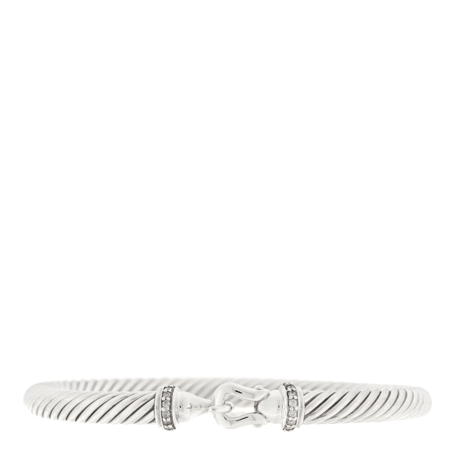 David Yurman Sterling Silver Diamond 5mm Cable Buckle Bracelet 1 of 3