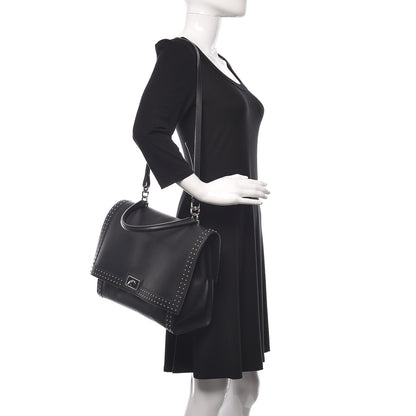 Givenchy Grained Calfskin Studded Medium Shark Lock Satchel Black 3 of 15